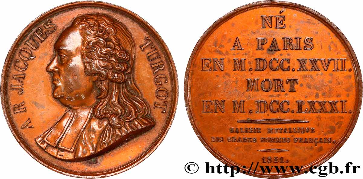 METALLIC GALLERY OF THE GREAT MEN FRENCH Médaille, Anne Robert Jacques Turgot, refrappe XF