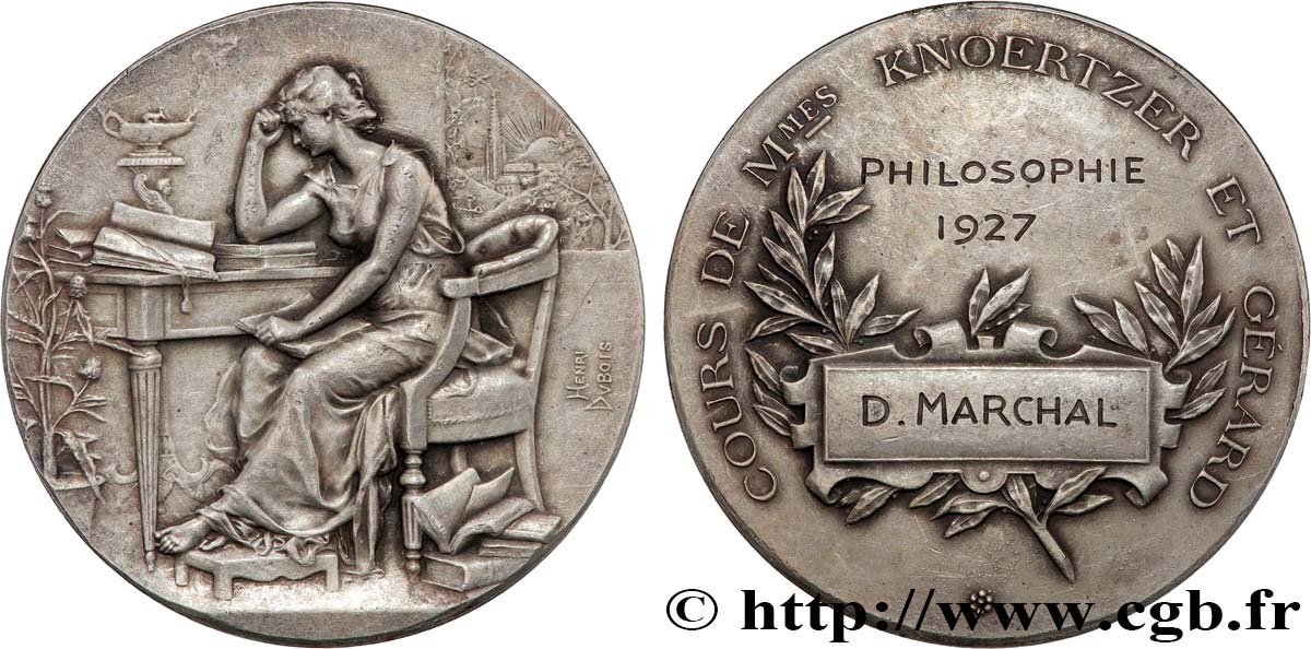 III REPUBLIC Médaille, Cours de Mesdames Knoertzer et Gérard, Philosophie XF