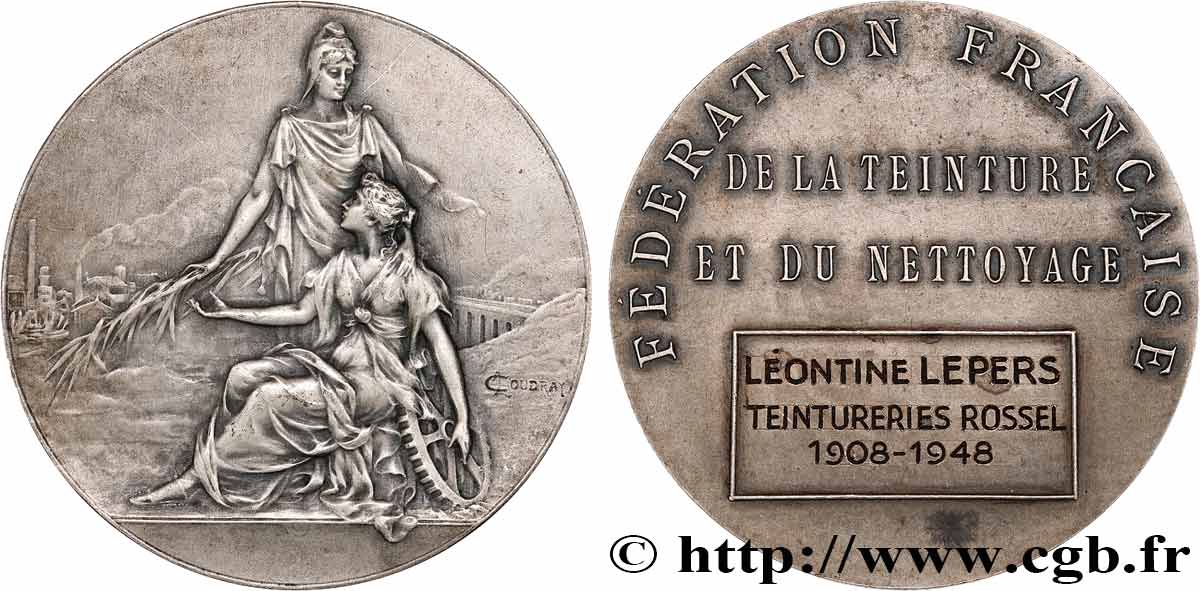 QUARTA REPUBBLICA FRANCESE Médaille de récompense, Fédération française de la teinture et du nettoyage q.SPL