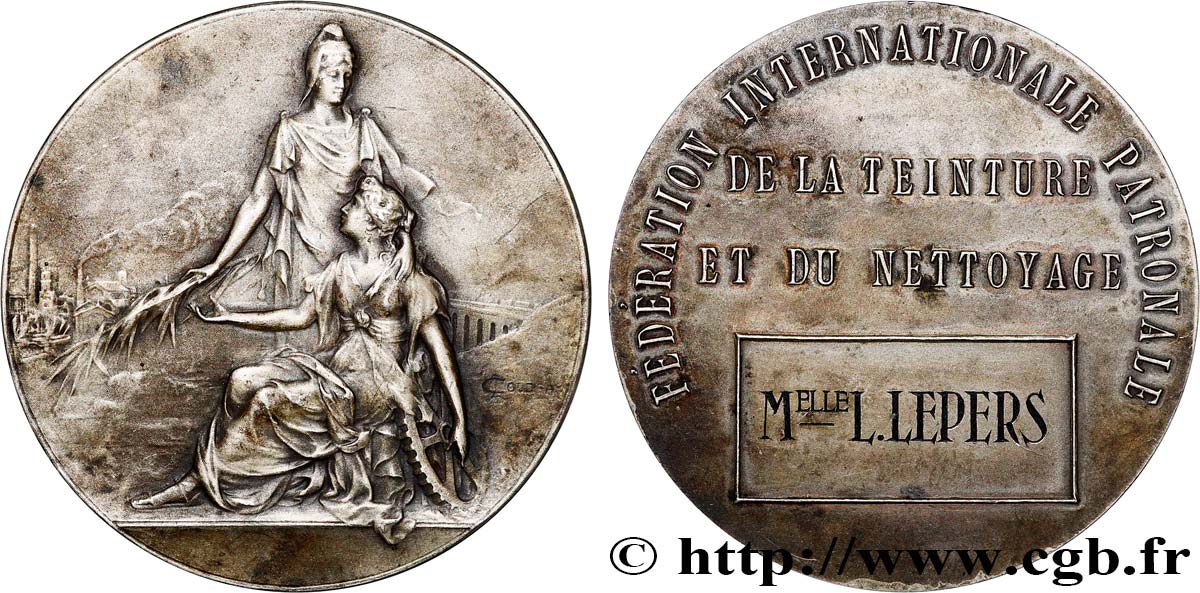 QUATRIÈME RÉPUBLIQUE Médaille de récompense, Fédération française de la teinture et du nettoyage TTB+