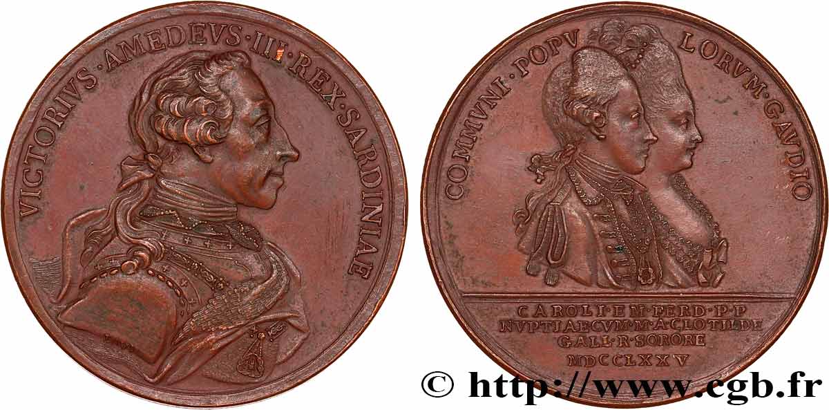 ITALIE - ROYAUME DE SARDAIGNE - VICTOR-AMEDEE III Médaille, Mariage de Charles-Emmanuel et Marie-Clotilde de France AU