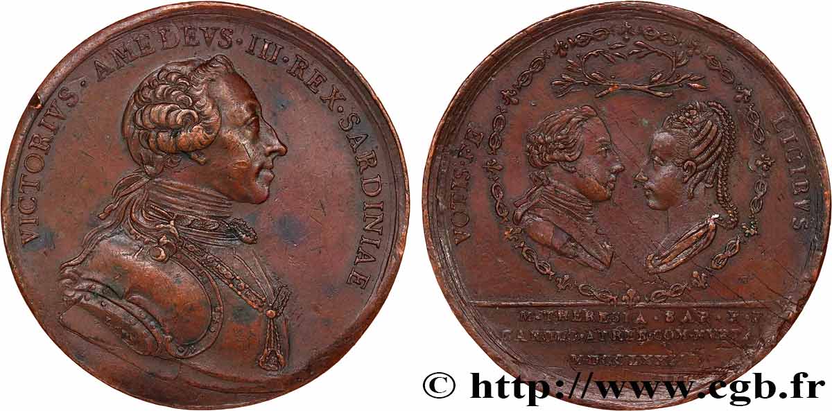 ITALIE - ROYAUME DE SARDAIGNE - VICTOR-AMEDEE III Médaille, Mariage de Charles Philippe, comte d’Artois, et Marie Thérèse de Savoie XF