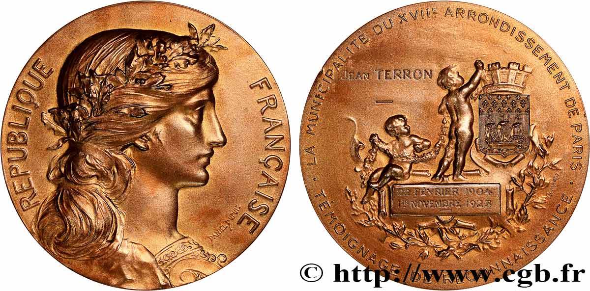 TERCERA REPUBLICA FRANCESA Médaille de récompense, Municipalité de Paris MBC+