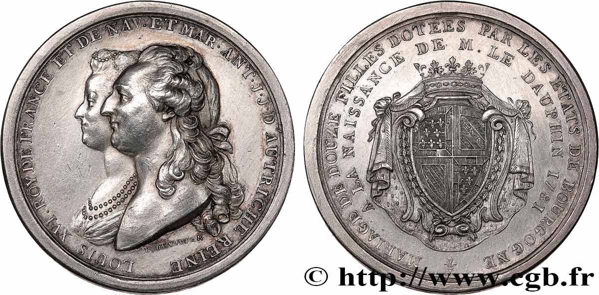 LOUIS XVI Médaille, Naissance du Dauphin et mariage des douze filles de Perpignan XF