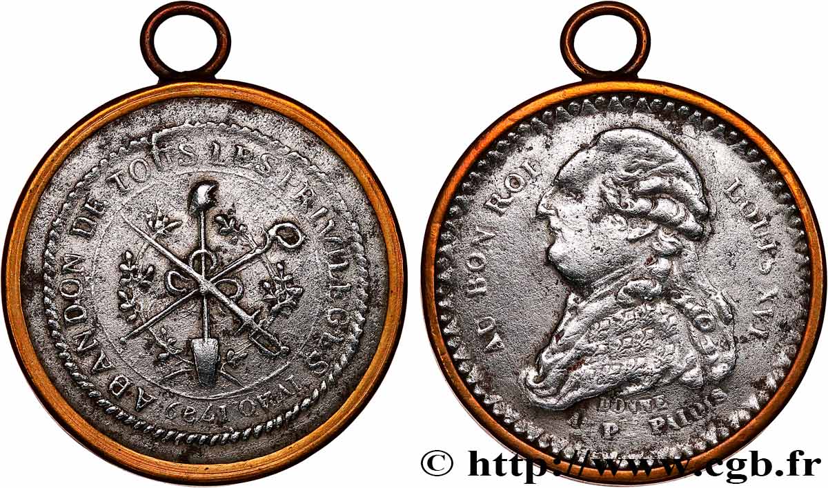 NATIONALKONVENT Médaille de Palloy, Louis XVI, Abandon des privilèges SS