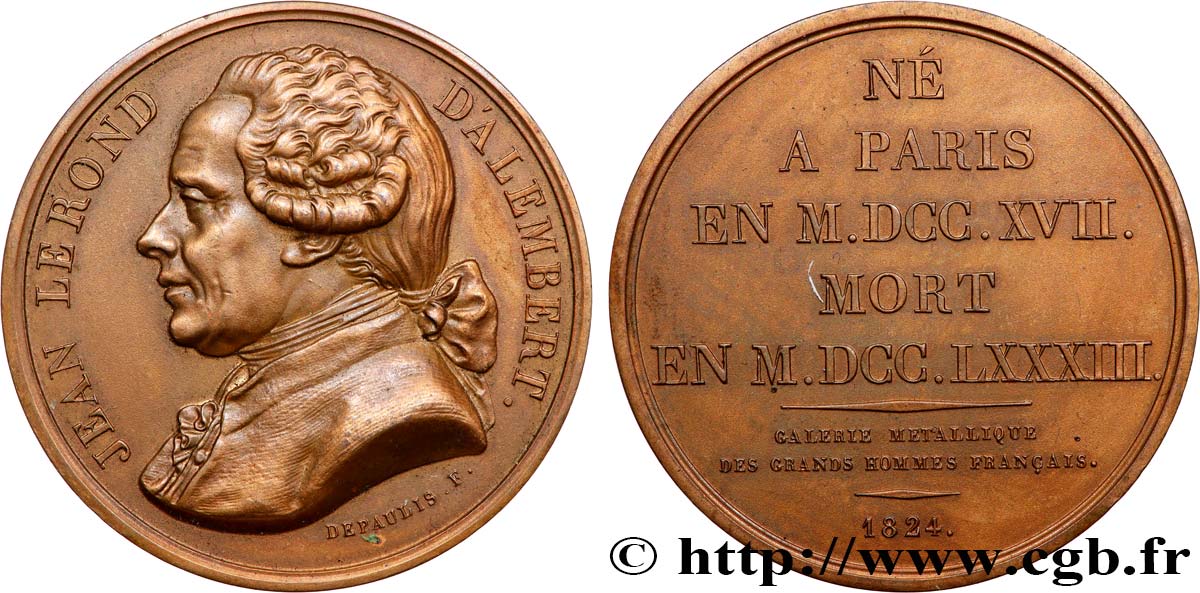 METALLIC GALLERY OF THE GREAT MEN FRENCH Médaille, Jean Le Rond d Alembert, refrappe AU