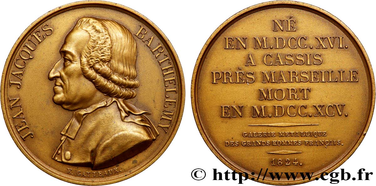 METALLIC GALLERY OF THE GREAT MEN FRENCH Médaille, Jean-Jacques Barthélemy, refrappe AU