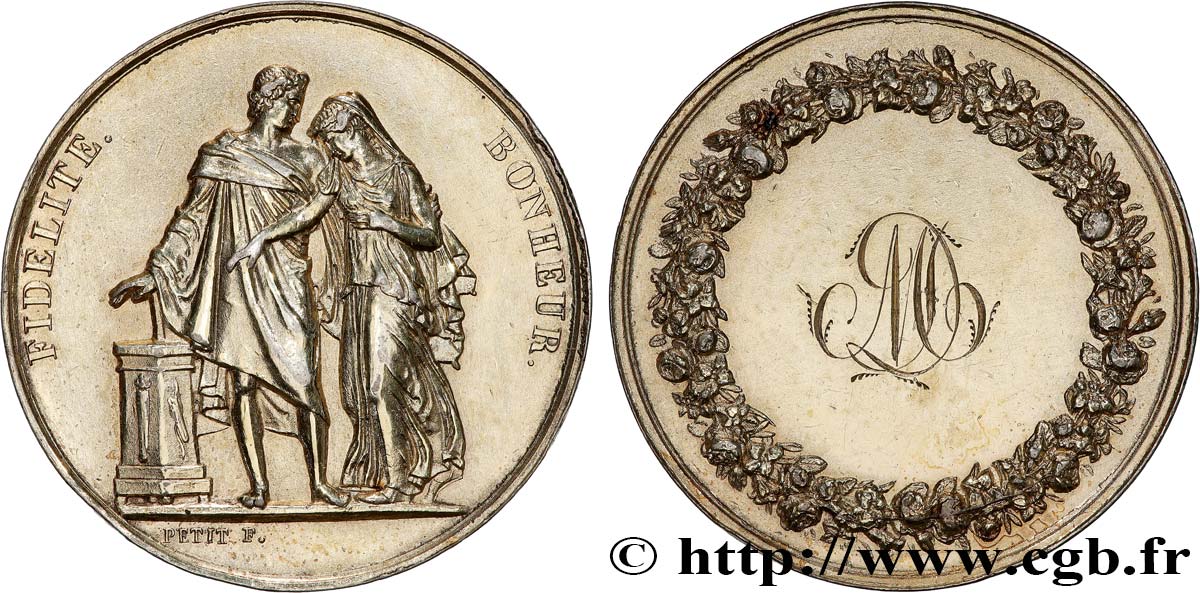 AMOUR ET MARIAGE Médaille de mariage, Fidélité et Bonheur TTB