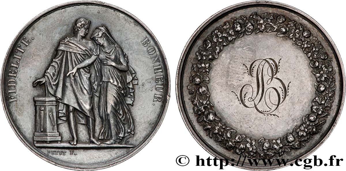 AMOUR ET MARIAGE Médaille de mariage, Fidélité et Bonheur q.SPL