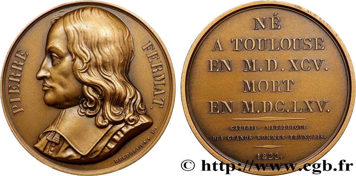 METALLIC GALLERY OF THE GREAT MEN FRENCH Médaille, Pierre de Fermat, refrappe AU