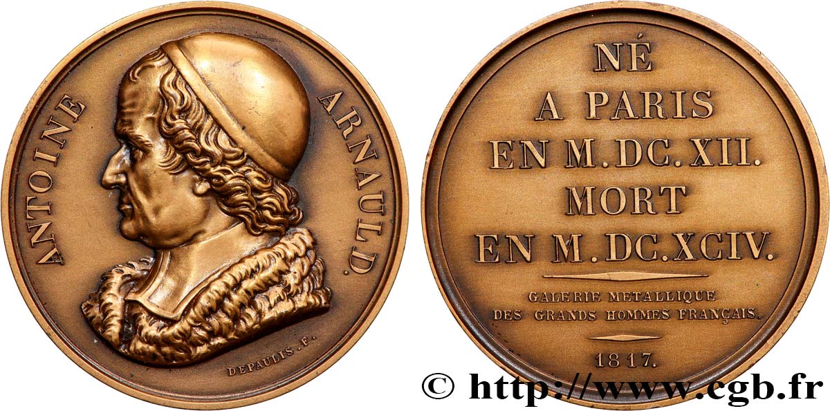 GALERIE MÉTALLIQUE DES GRANDS HOMMES FRANÇAIS Médaille, Antoine Arnauld, refrappe AU