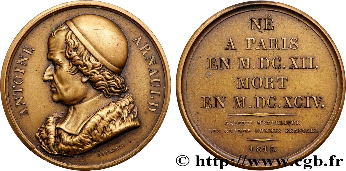 GALERIE MÉTALLIQUE DES GRANDS HOMMES FRANÇAIS Médaille, Antoine Arnauld, refrappe TTB+