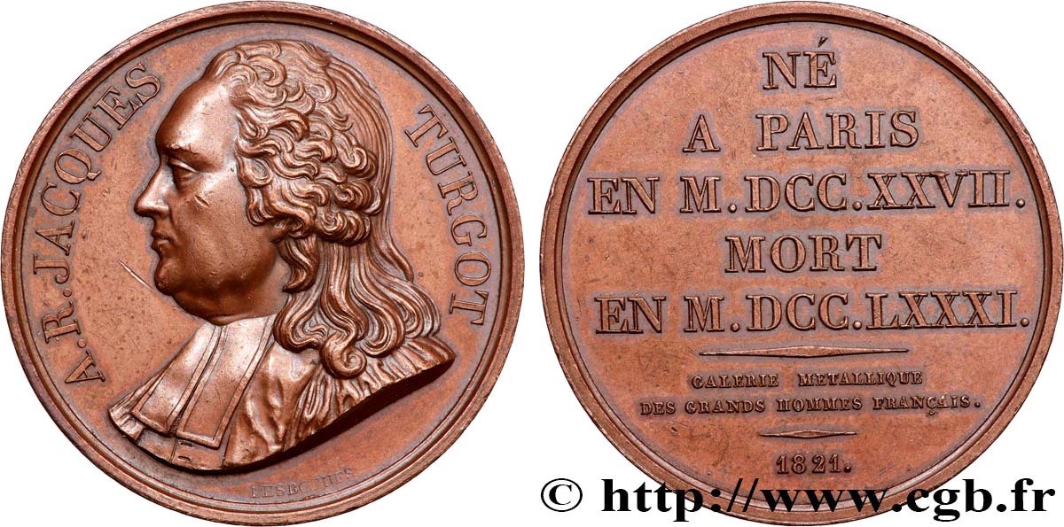 GALERIE MÉTALLIQUE DES GRANDS HOMMES FRANÇAIS Médaille, Anne Robert Jacques Turgot AU