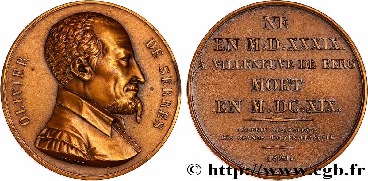 GALERIE MÉTALLIQUE DES GRANDS HOMMES FRANÇAIS Médaille, Olivier de Serres, refrappe SUP