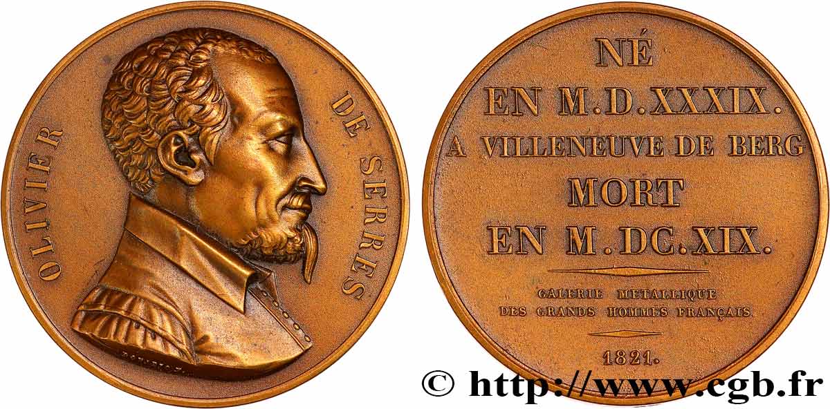 METALLIC GALLERY OF THE GREAT MEN FRENCH Médaille, Olivier de Serres, refrappe AU