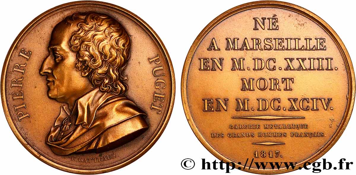 GALERIE MÉTALLIQUE DES GRANDS HOMMES FRANÇAIS Médaille, Pierre Puget, refrappe SUP