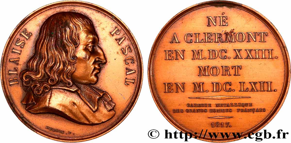GALERIE MÉTALLIQUE DES GRANDS HOMMES FRANÇAIS Médaille, Blaise Pascal, refrappe MBC+