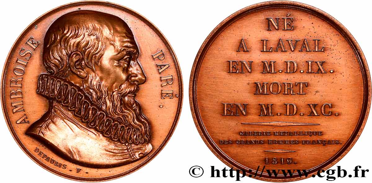 METALLIC GALLERY OF THE GREAT MEN FRENCH Médaille, Ambroise Pare, refrappe AU