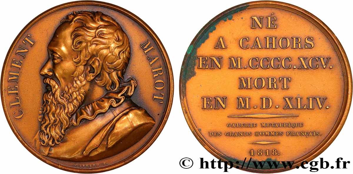 GALERIE MÉTALLIQUE DES GRANDS HOMMES FRANÇAIS Médaille, Clément Marot, refrappe VZ/fVZ