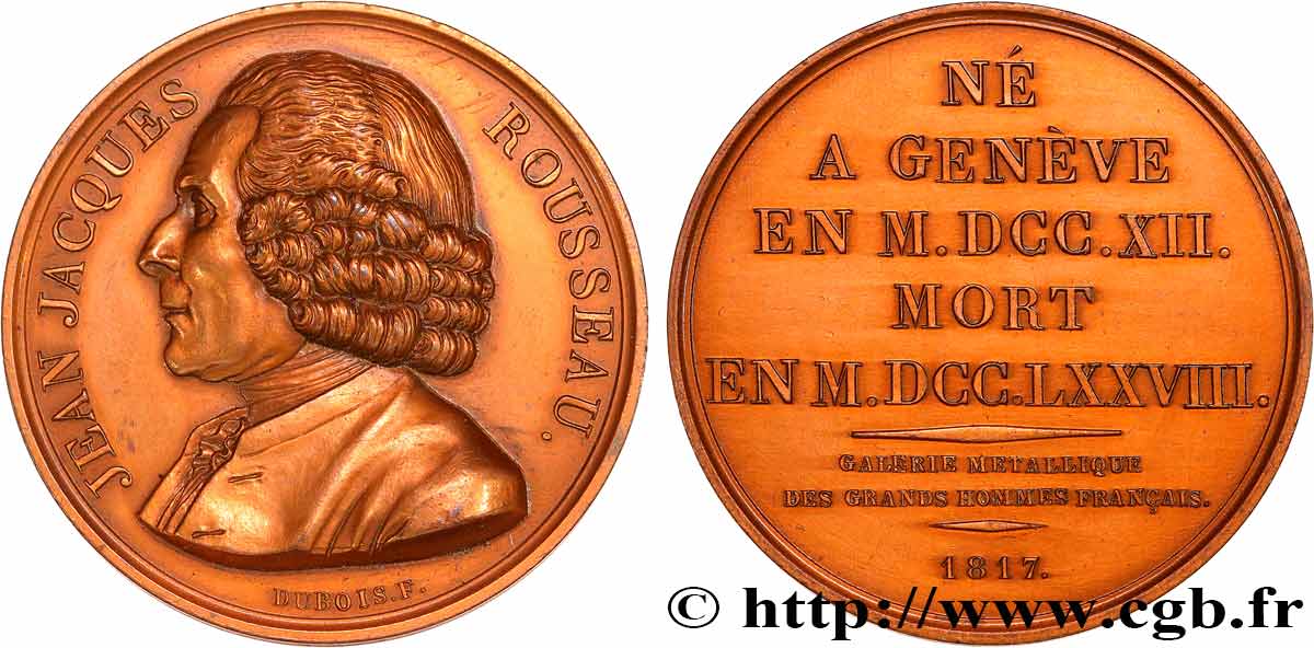 METALLIC GALLERY OF THE GREAT MEN FRENCH Médaille, Jean-Jacques Rousseau, refrappe AU