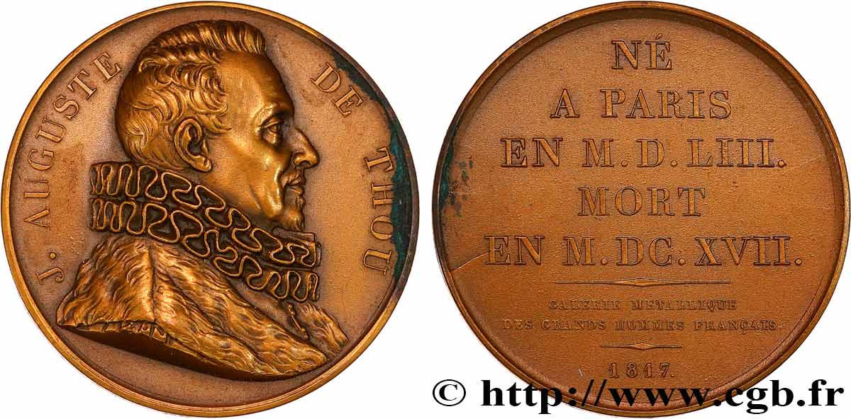 GALERIE MÉTALLIQUE DES GRANDS HOMMES FRANÇAIS Médaille, Jacques Auguste de Thou, refrappe TTB+