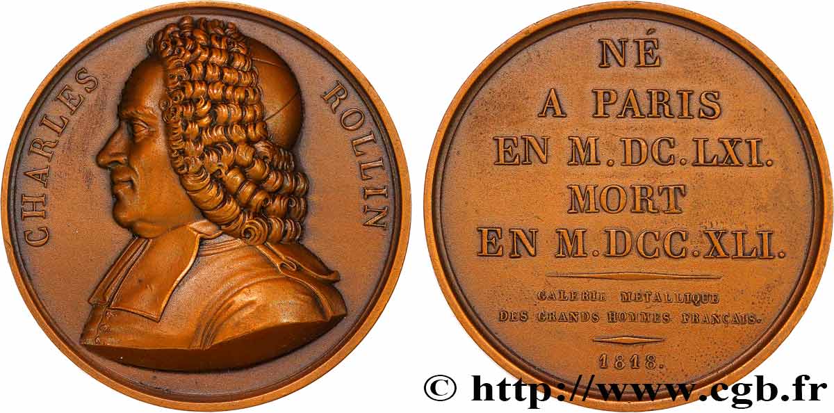 GALERIE MÉTALLIQUE DES GRANDS HOMMES FRANÇAIS Médaille, Charles Rollin, refrappe SUP