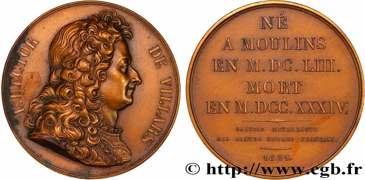 METALLIC GALLERY OF THE GREAT MEN FRENCH Médaille, Claude-Louis-Hector de Villars, refrappe AU
