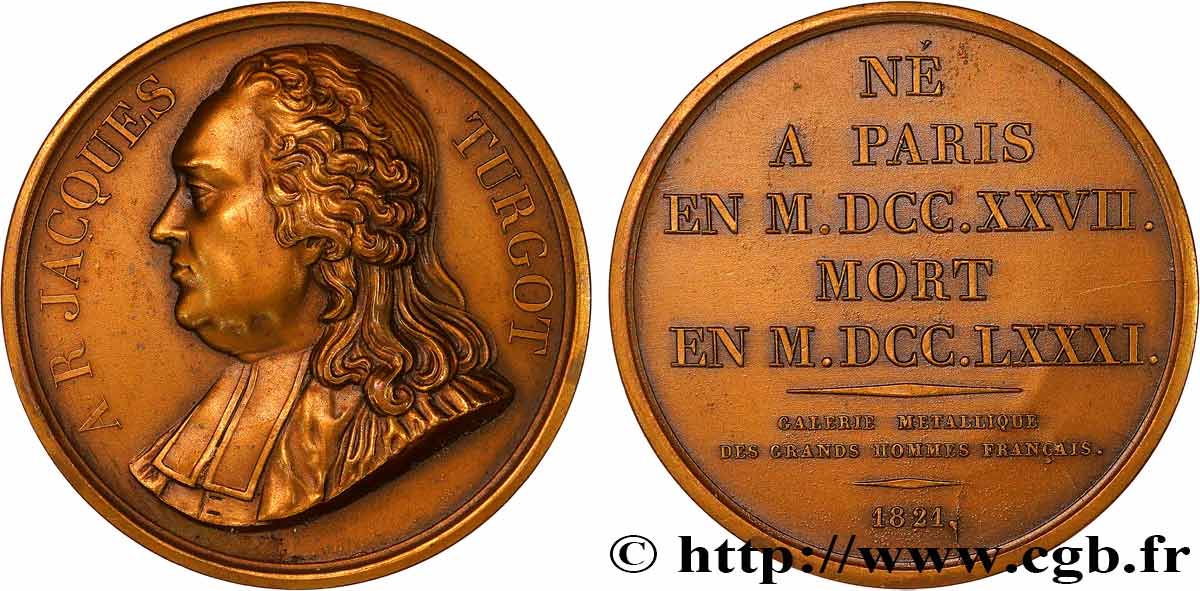 GALERIE MÉTALLIQUE DES GRANDS HOMMES FRANÇAIS Médaille, Anne Robert Jacques Turgot, refrappe SUP