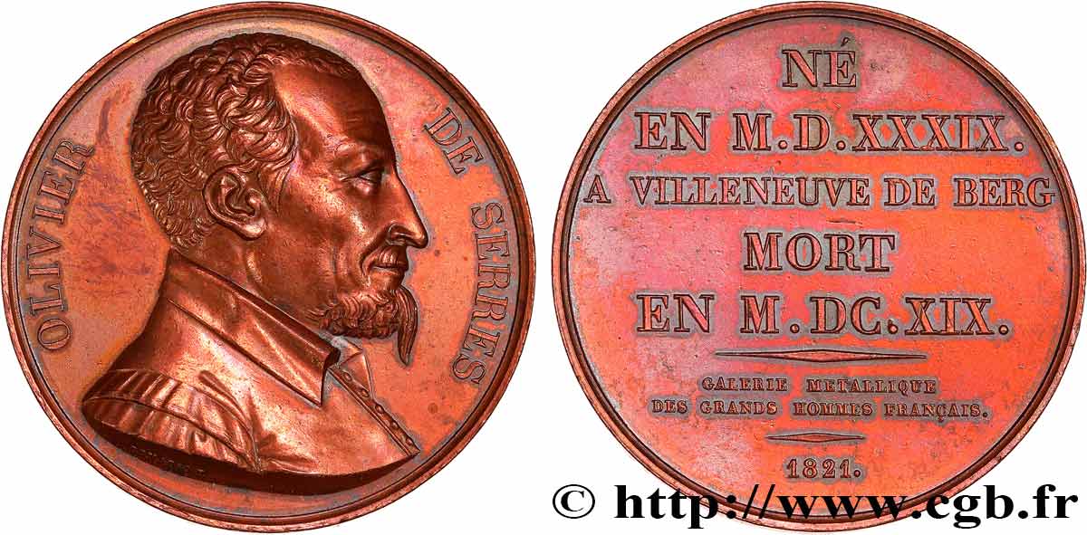 GALERIE MÉTALLIQUE DES GRANDS HOMMES FRANÇAIS Médaille, Olivier de Serres AU