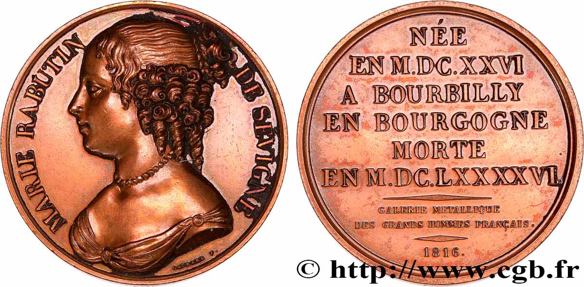 GALERIE MÉTALLIQUE DES GRANDS HOMMES FRANÇAIS Médaille, Madame de Sévigné, refrappe TTB+