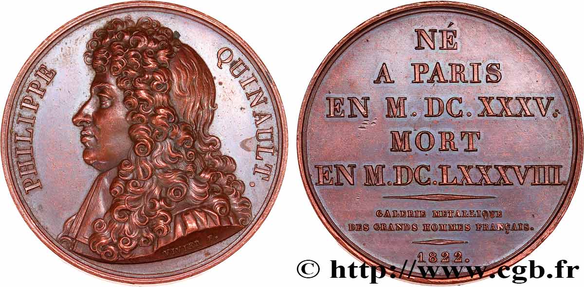 METALLIC GALLERY OF THE GREAT MEN FRENCH Médaille, Philippe Quinault AU