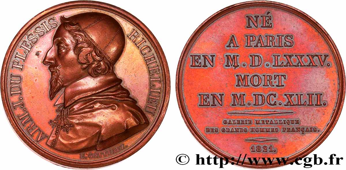 METALLIC GALLERY OF THE GREAT MEN FRENCH Médaille, Armand Jean du Plessis de Richelieu XF
