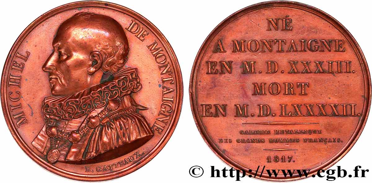 METALLIC GALLERY OF THE GREAT MEN FRENCH Médaille, Michel de Montaigne AU