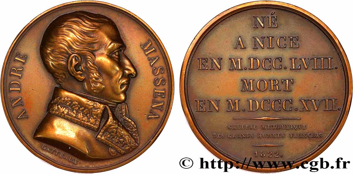 GALERIE MÉTALLIQUE DES GRANDS HOMMES FRANÇAIS Médaille, André Massena, refrappe TTB+