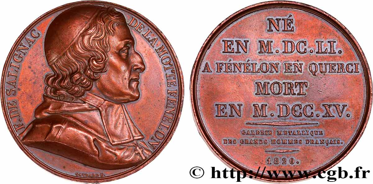 METALLIC GALLERY OF THE GREAT MEN FRENCH Médaille, François Salignac de la Motte Fenelon XF