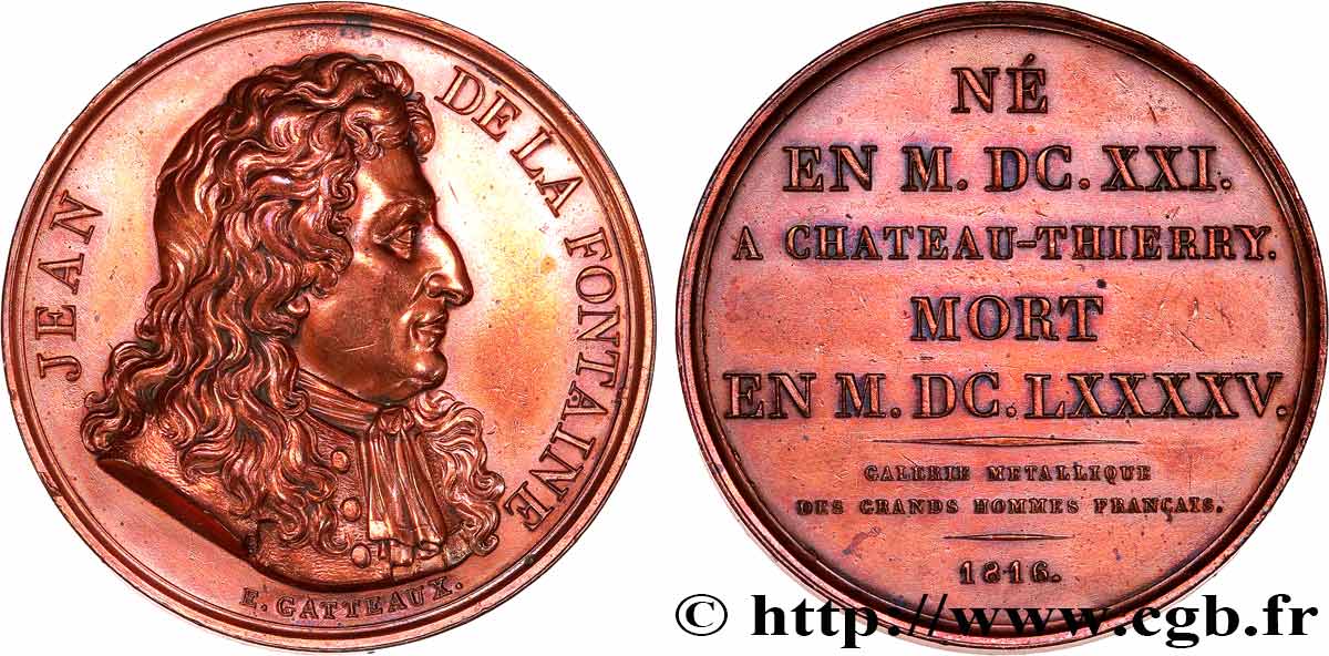 GALERIE MÉTALLIQUE DES GRANDS HOMMES FRANÇAIS Médaille, Jean de la Fontaine TTB