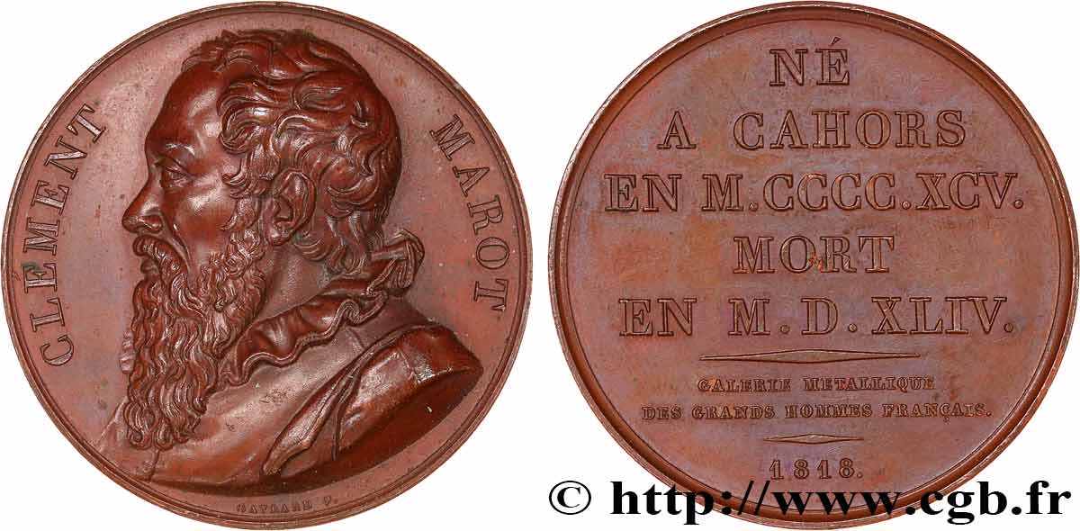 GALERIE MÉTALLIQUE DES GRANDS HOMMES FRANÇAIS Médaille, Clément Marot TTB+