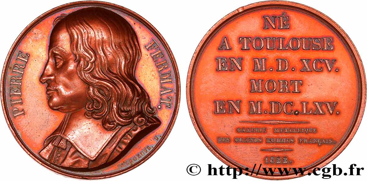 GALERIE MÉTALLIQUE DES GRANDS HOMMES FRANÇAIS Médaille, Pierre de Fermat  TTB+