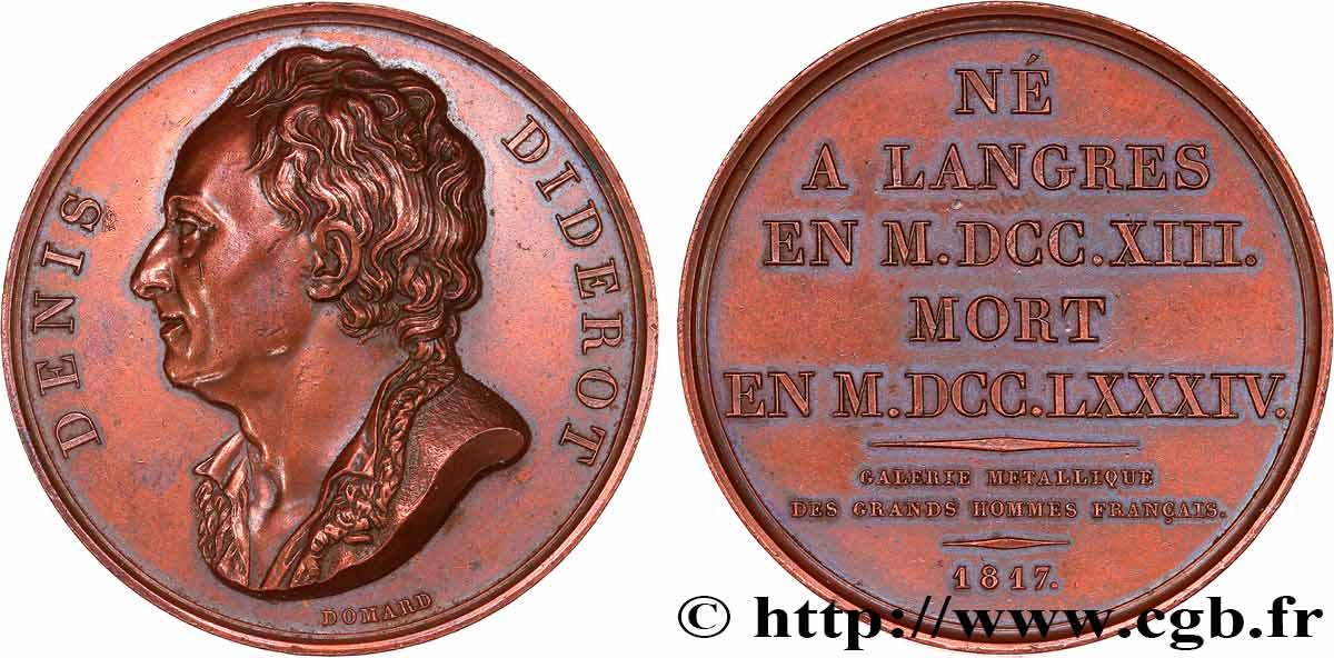 GALERIE MÉTALLIQUE DES GRANDS HOMMES FRANÇAIS Médaille, Denis Diderot TTB+