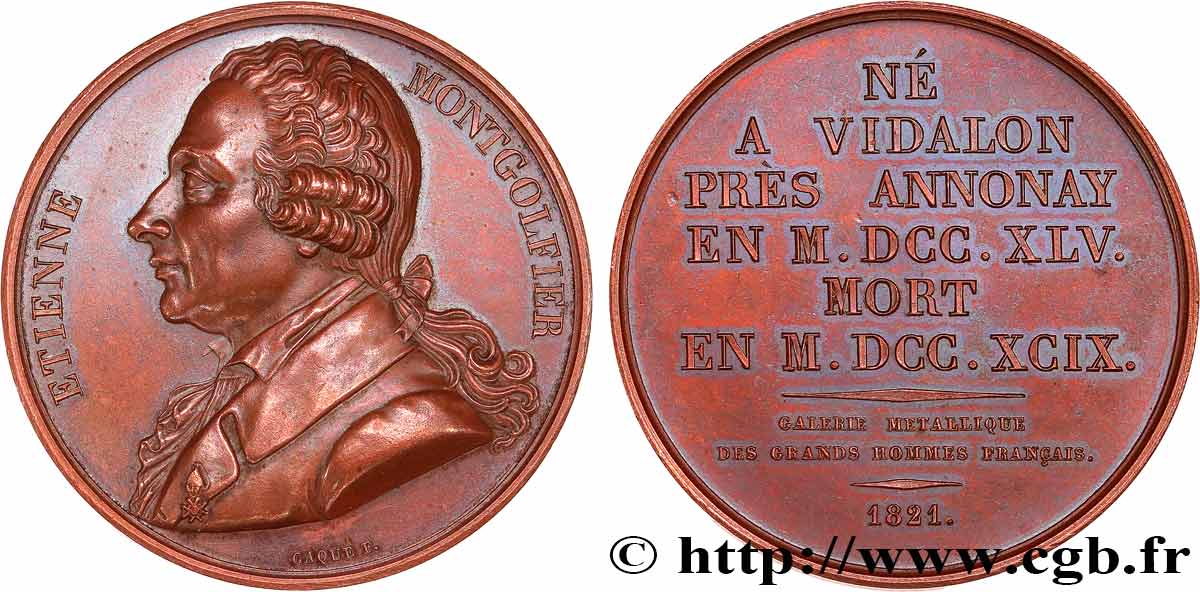 METALLIC GALLERY OF THE GREAT MEN FRENCH Médaille, Jacques-Étienne Montgolfier AU