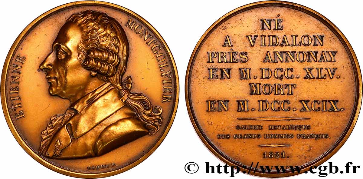 GALERIE MÉTALLIQUE DES GRANDS HOMMES FRANÇAIS Médaille, Jacques-Étienne Montgolfier, refrappe TTB+