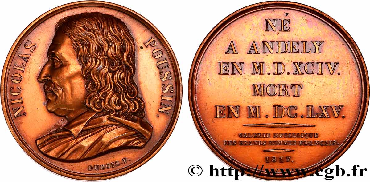 GALERIE MÉTALLIQUE DES GRANDS HOMMES FRANÇAIS Médaille, Nicolas Poussin, refrappe AU