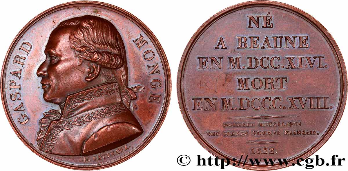 METALLIC GALLERY OF THE GREAT MEN FRENCH Médaille, Gaspard Monge AU