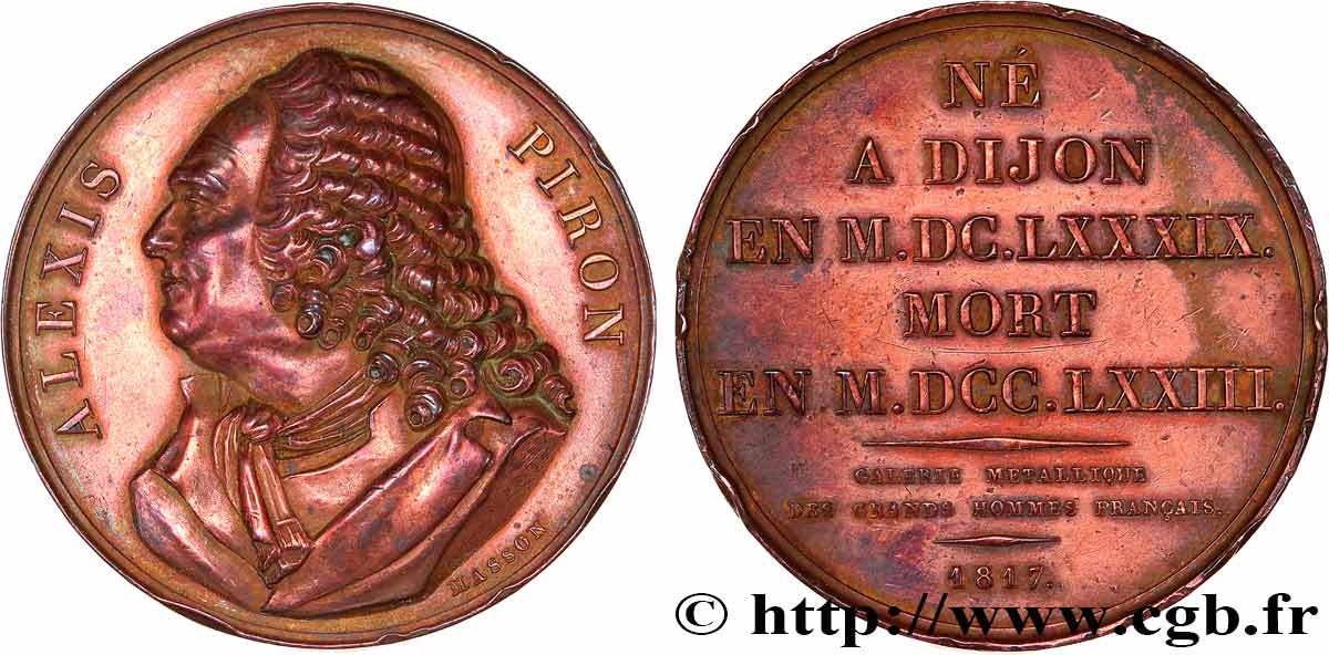 GALERIE MÉTALLIQUE DES GRANDS HOMMES FRANÇAIS Médaille, Alexis Piron SS