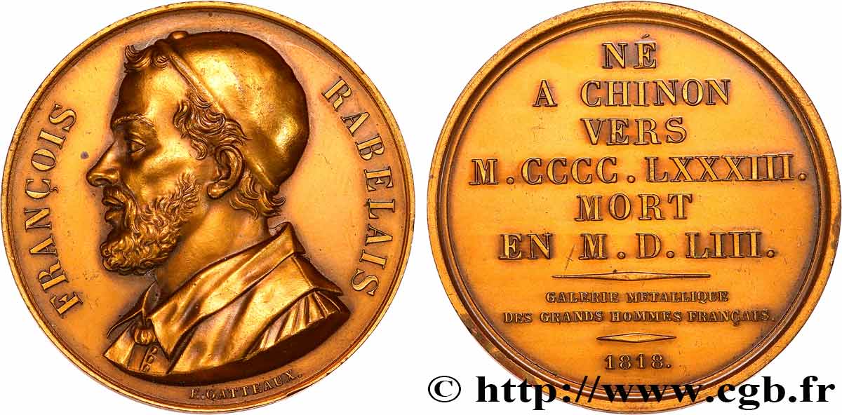 GALERIE MÉTALLIQUE DES GRANDS HOMMES FRANÇAIS Médaille, François Rabelais, refrappe TTB+