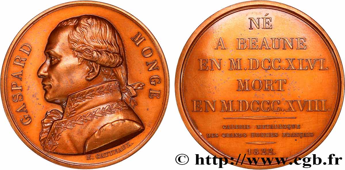 GALERIE MÉTALLIQUE DES GRANDS HOMMES FRANÇAIS Médaille, Gaspard Monge, refrappe SUP