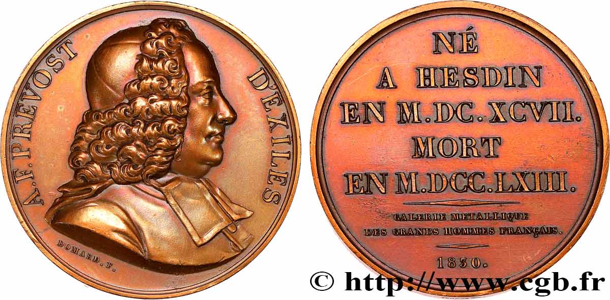 GALERIE MÉTALLIQUE DES GRANDS HOMMES FRANÇAIS Médaille, Antoine François Prévost d Exiles, refrappe TTB+