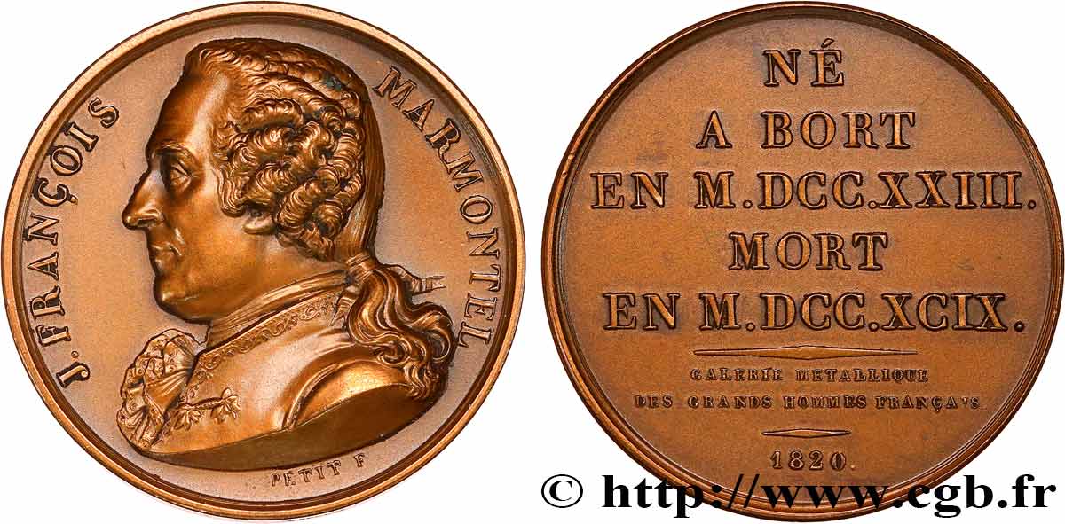 GALERIE MÉTALLIQUE DES GRANDS HOMMES FRANÇAIS Médaille, Jean-François Marmontel, refrappe EBC