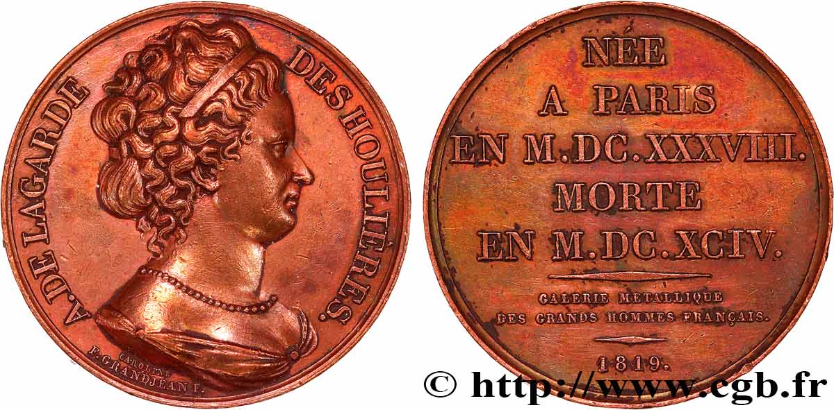 GALERIE MÉTALLIQUE DES GRANDS HOMMES FRANÇAIS Médaille, Madame Deshoulières TTB