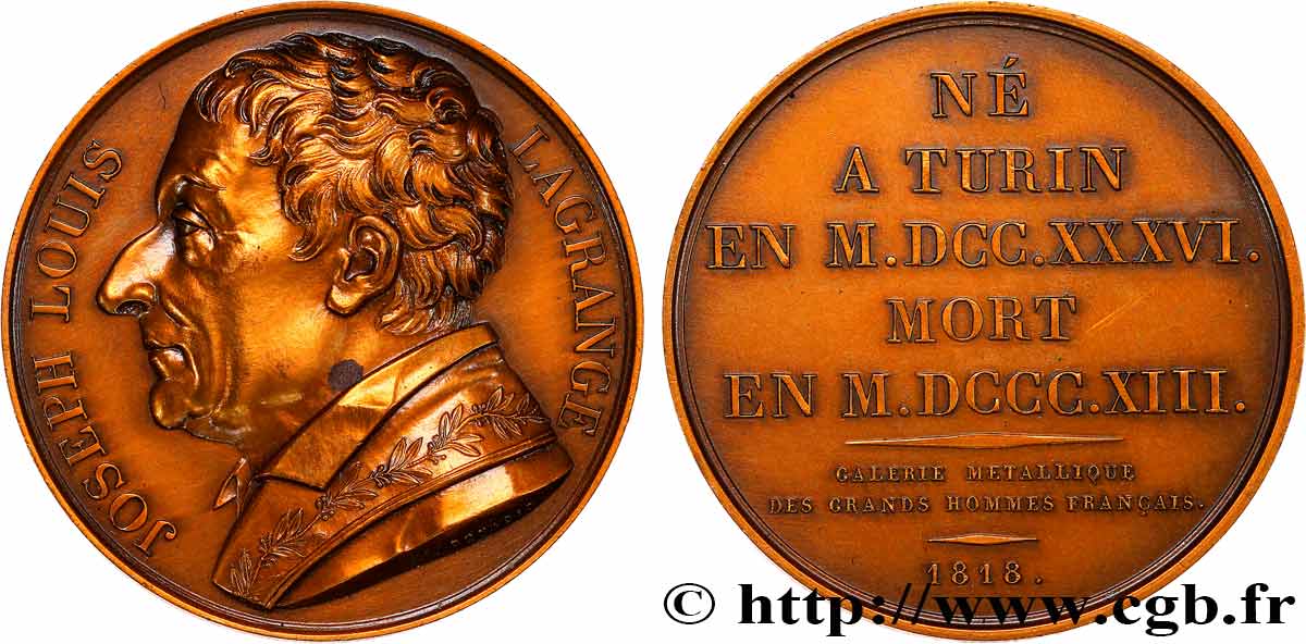 METALLIC GALLERY OF THE GREAT MEN FRENCH Médaille, Joseph-Louis Lagrange, refrappe AU